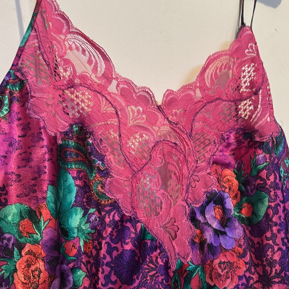 VTG Victoria Secret Gold Label Floral Lace Trim Satin Chemise dress size large - Picture 5 of 12